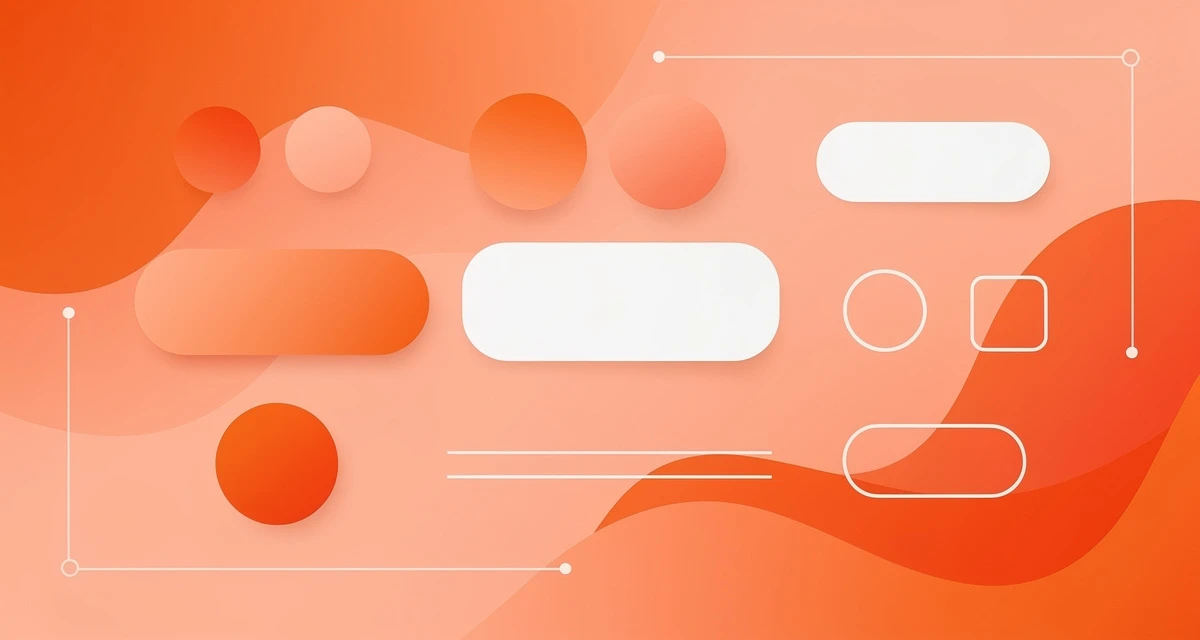 Abstract gradient system representing automated branding with interconnected brand identity elements in orange and coral tones