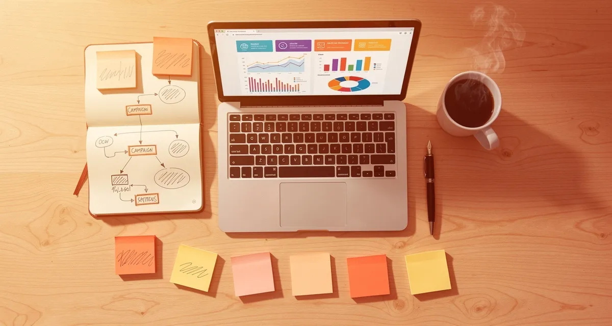 B2B email marketing strategy planning on a marketing director's desk