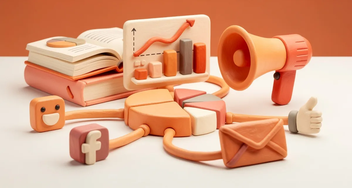 Benefits of content marketing illustrated as interconnected clay marketing ecosystem