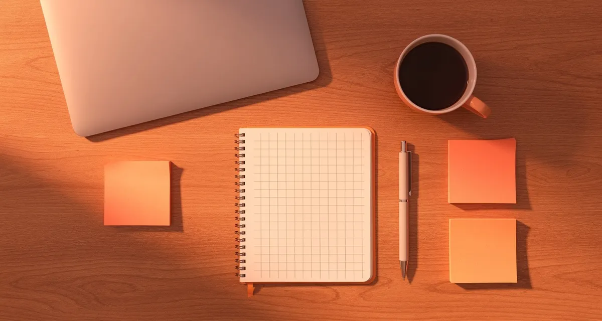 Top-down flat lay of notebook, laptop, and planning tools for content marketing for startups