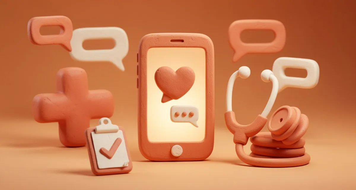 Claymation-style healthcare social media marketing icons in orange and coral