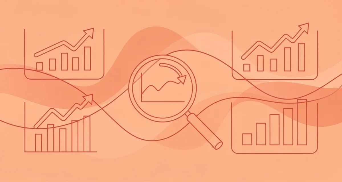 AI search monitoring dashboard with line art showing SEO analytics graphs and keyword tracking in coral orange