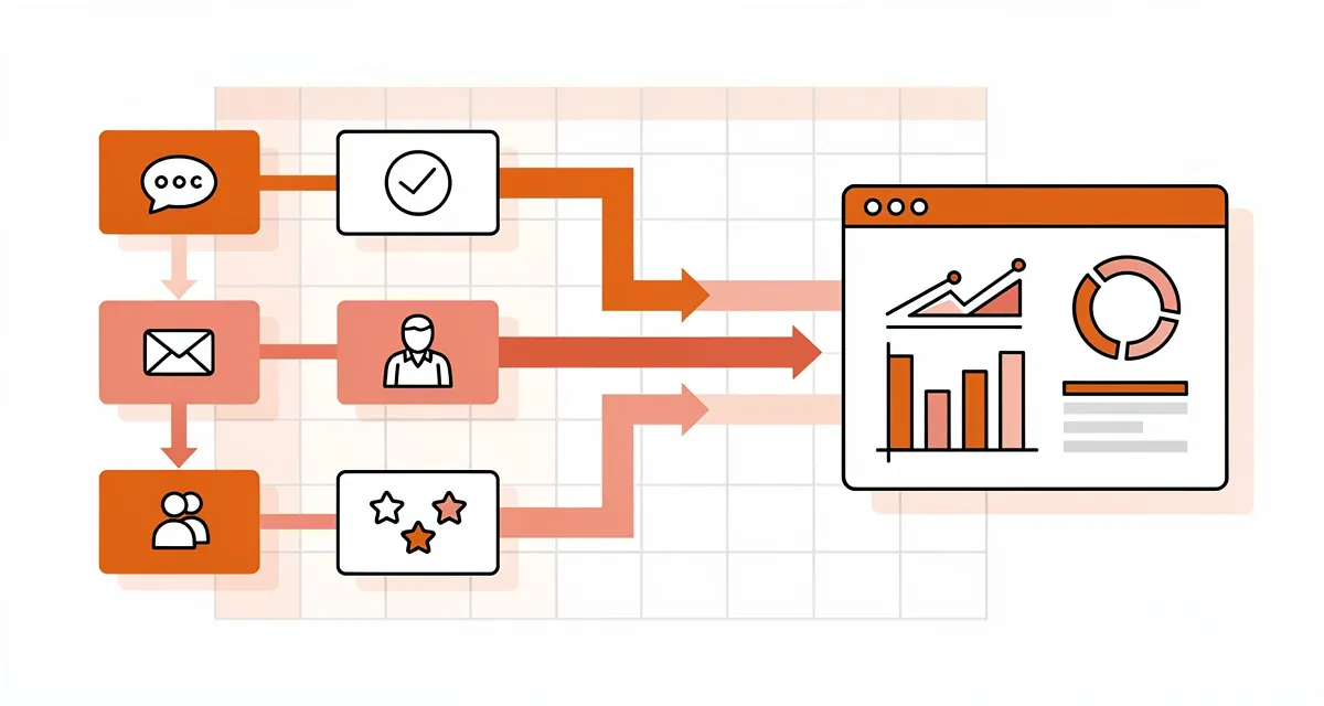 Digital content strategy framework showing interconnected content channels and analytics dashboard