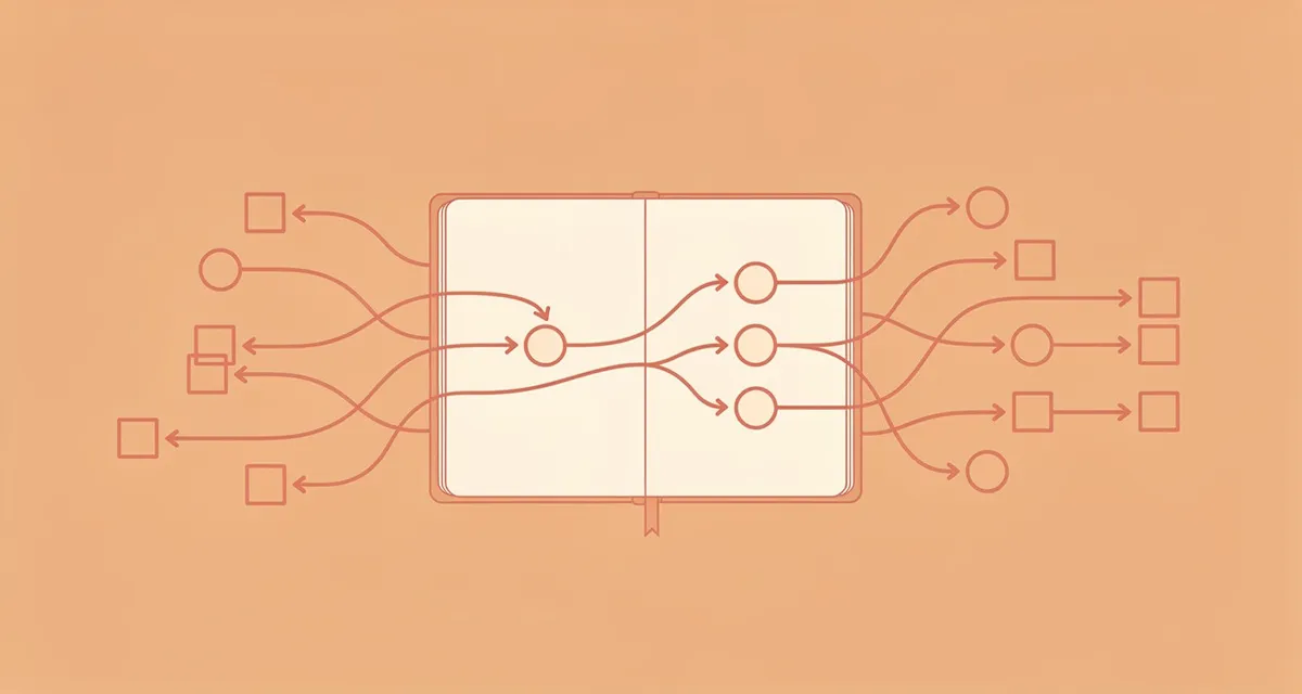 Content marketing agency selection workspace illustration in orange and coral tones