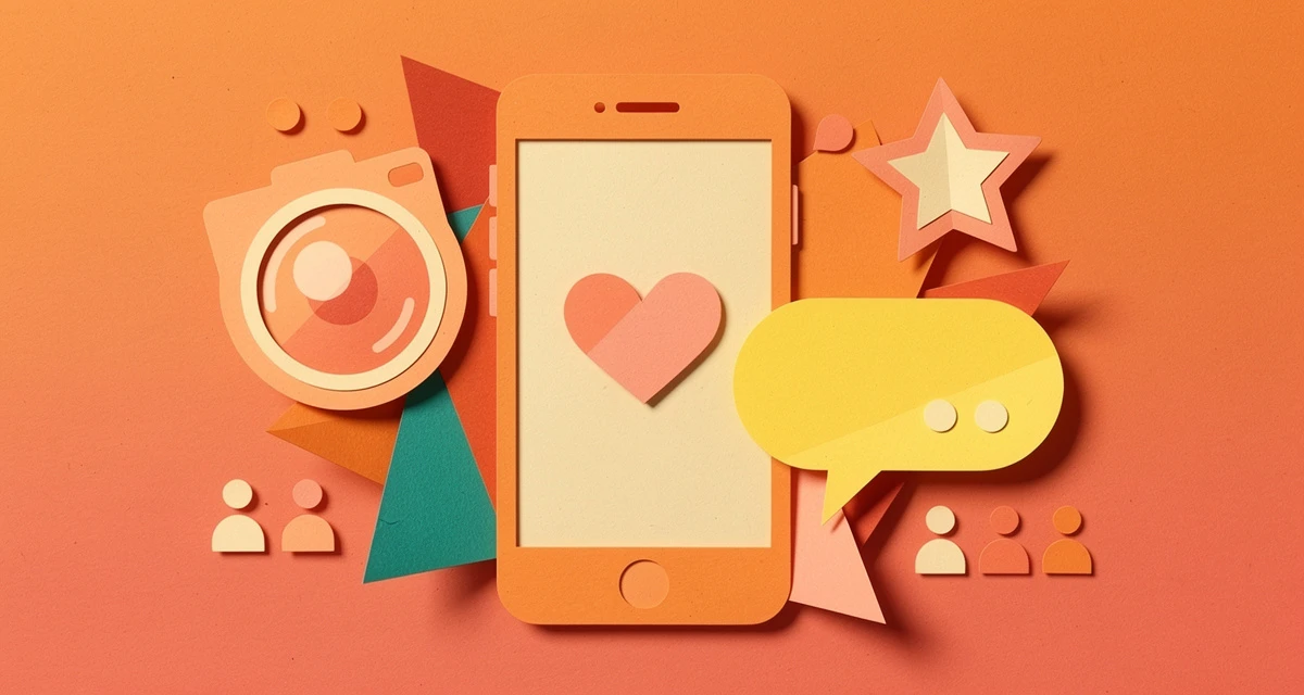 Influencer marketing strategy for small business concept with creator content icons in orange and coral tones