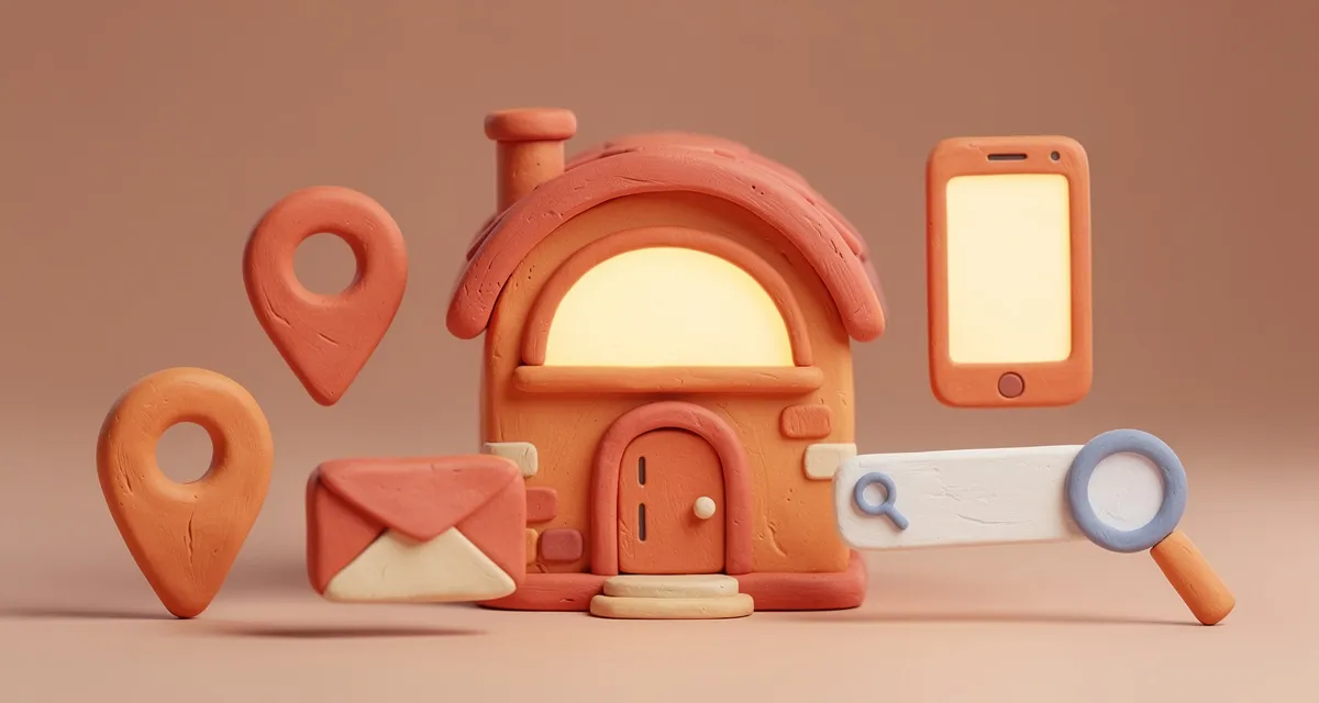 Local digital marketing strategy guide with claymation storefront and digital channel icons