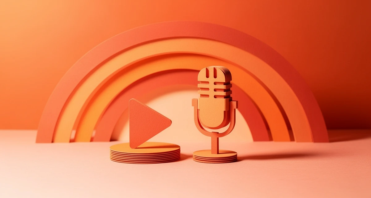 Paper craft illustration of a podcast microphone and soundwave scene representing podcast marketing