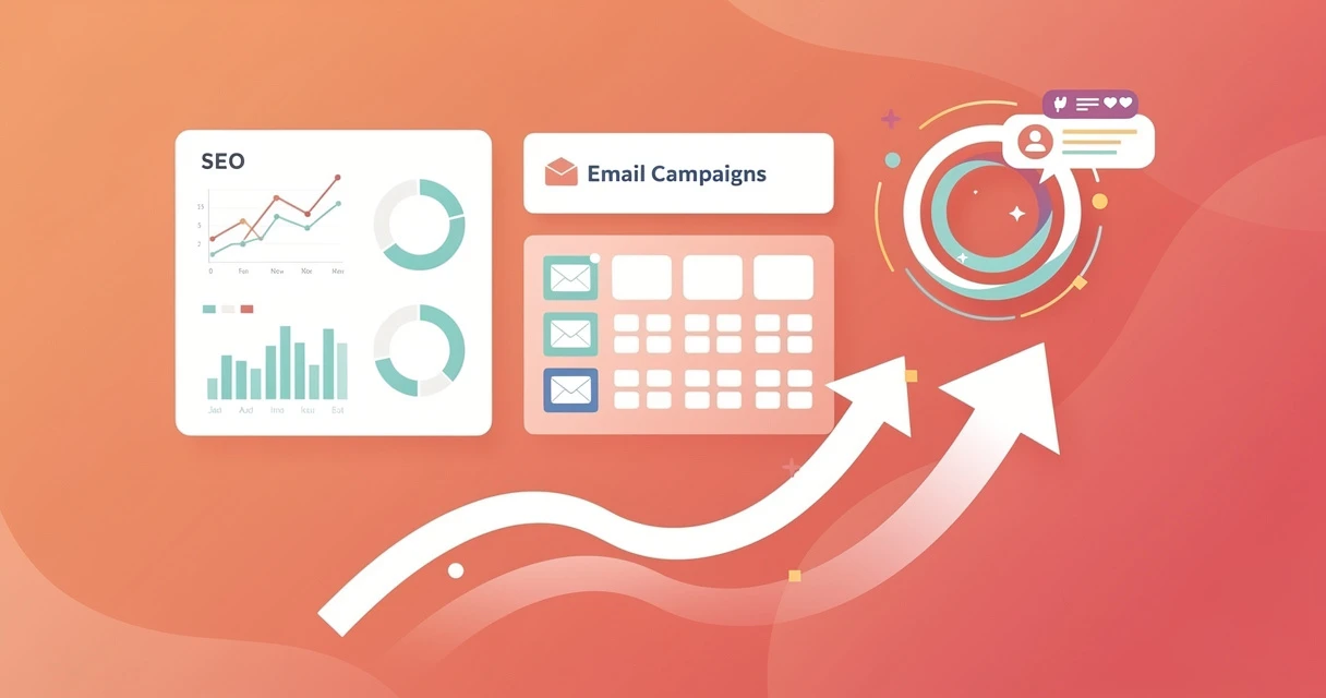 Digital marketing specialist skills and roles illustrated with analytics dashboard and marketing channel icons